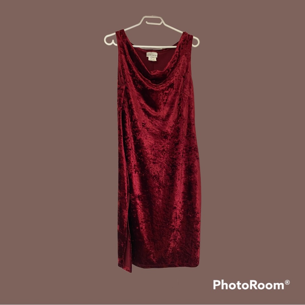 Red velvet dress sleeveless cowl neck